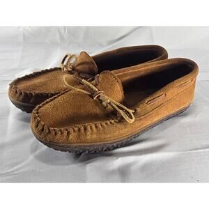 Minnetonka Suede Moccasins Size 8.5 Men’s Brown Slip-On Shoes Hard Sole 362A